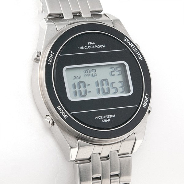 ザ・クロックハウス タウンカジュアル メタル デジタル ユニセックス 腕時計 ラウンド ブラック シルバー レトロモダン 防水 MTC7002-BK1A