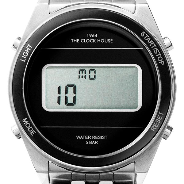 ザ・クロックハウス タウンカジュアル メタル デジタル ユニセックス 腕時計 ラウンド ブラック シルバー レトロモダン 防水 MTC7002-BK1A