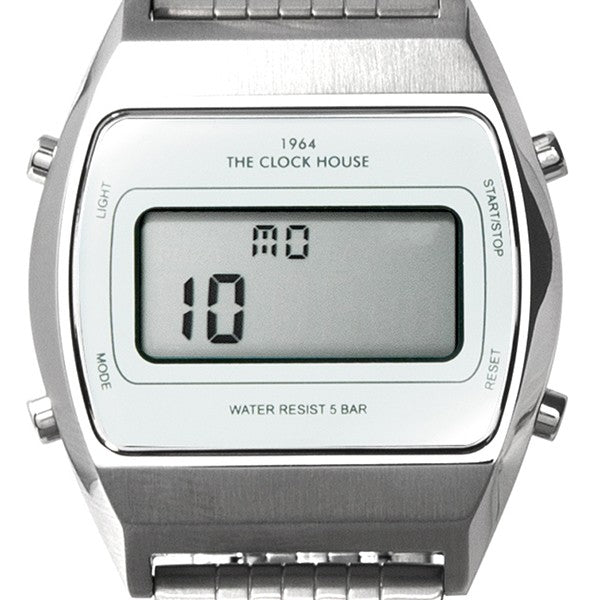 ザ・クロックハウス タウンカジュアル メタル デジタル ユニセックス 腕時計 トノー ホワイト シルバー レトロモダン 防水 MTC7003-WH1A