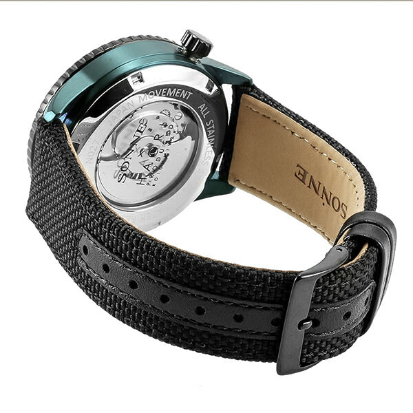 ゾンネハオリ N027 メカニカルダイバー 限定モデル N027GR-BK メンズ 腕時計 自動巻き コーデュラバンド スケルトン グリーン