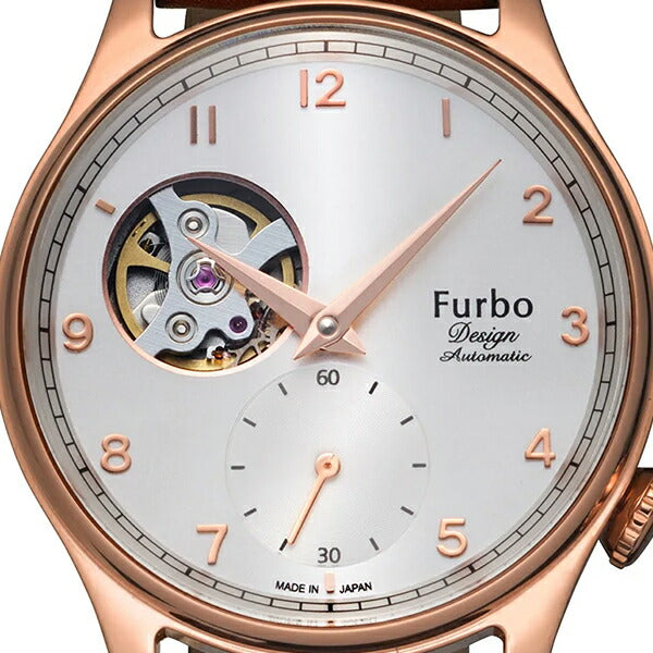 Furbo Design フルボデザイン Shave Off シェイブオフ NF03W-PG メンズ ボーイズ 腕時計 メカニカル 自動巻き オープンハート ホワイトダイヤル ブラウン革ベルト