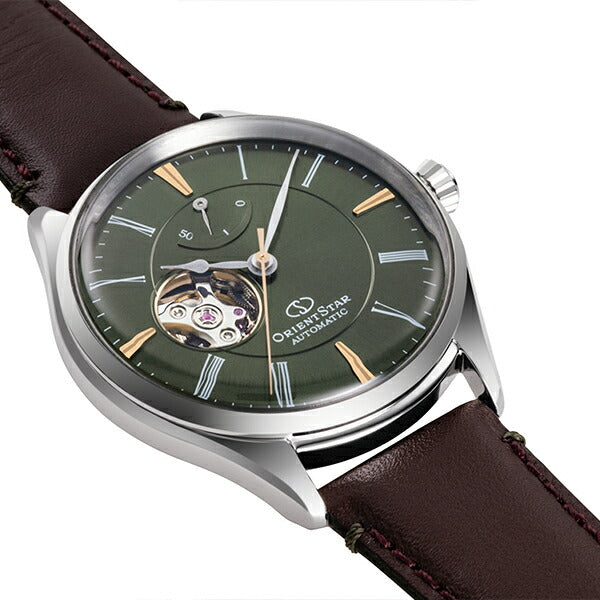 オリエントスター クラシックコレクション クラシック セミスケルトン ペアモデル RK-AT0202E メンズ 腕時計 機械式 自動巻き レザーバンド オープンハート グリーン ブラウン