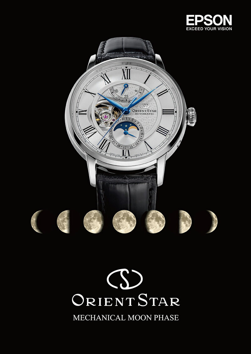 オリエントスター メカニカルムーンフェイズ RK-AY0101S メンズ 腕時計 機械式 自動巻き レザーバンド オープンハート ホワイト ブラック