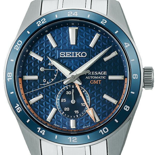 セイコー プレザージュ シャープエッジドシリーズ GMT SARF001 メンズ 腕時計 メカニカル 麻の葉文様ダイヤル ブルー【コアショップ専売】