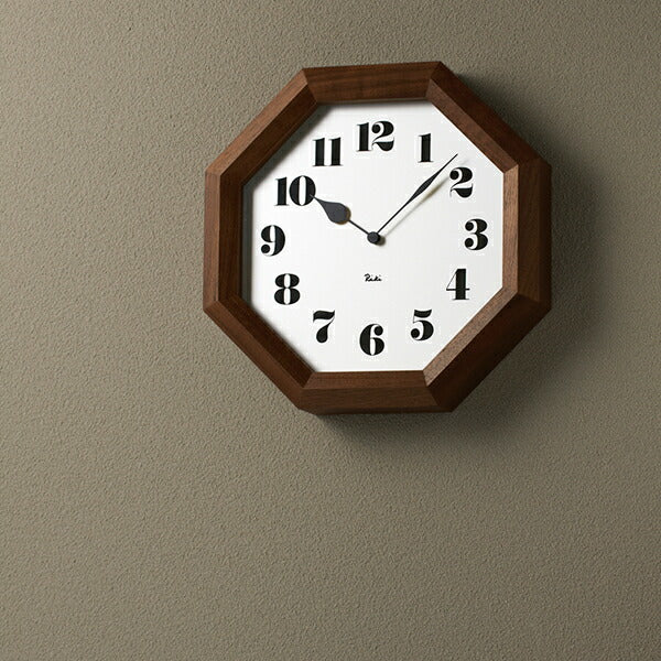 リキ 八角の時計 クロック 掛時計 ホワイト シンプル WR11-01 ウォールナット タカタレムノス